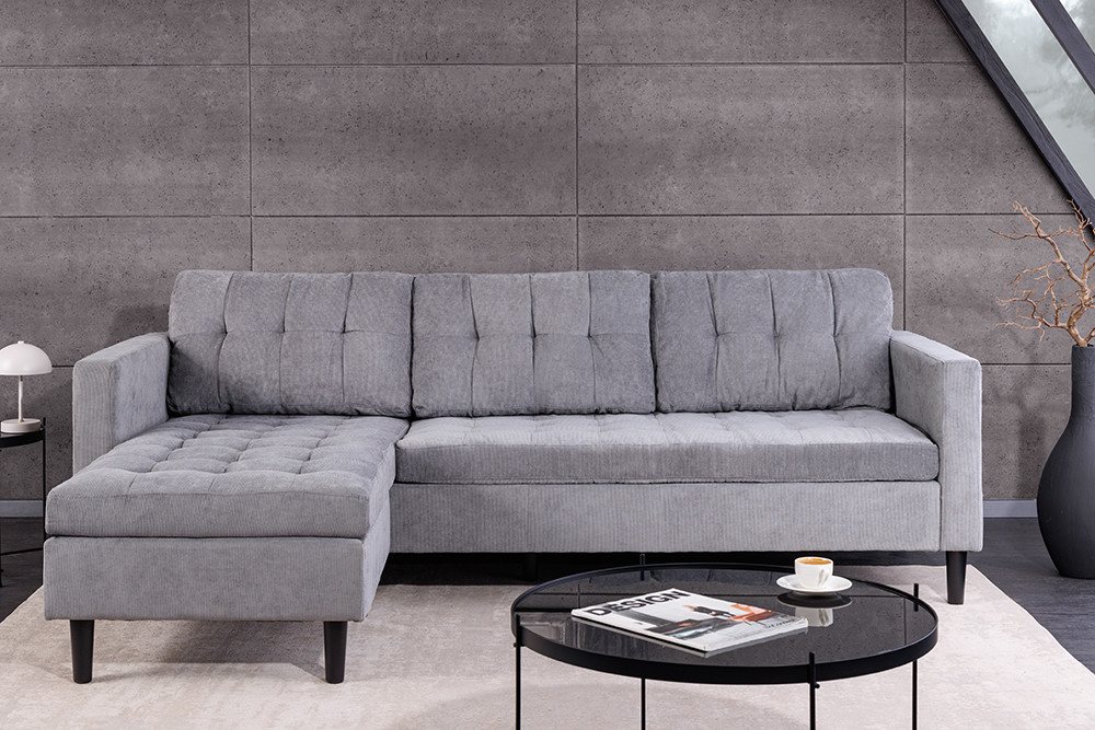 riess-ambiente Ecksofa STOCKHOLM 220cm grau · Couch mit Cordbezug und Federkern-Polsterung, Einzelartikel 1 Teile, 3-Sitzer in L-Form · inkl. Kissen · Ottomane  – Bild 5 von 5