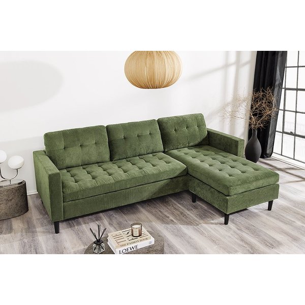 riess-ambiente Ecksofa STOCKHOLM 220cm grün · Couch mit Cordbezug und Federkern, Einzelartikel 1 Teile, 3-Sitzer in L-Form · inkl. Kissen · Ottomane rechts & li