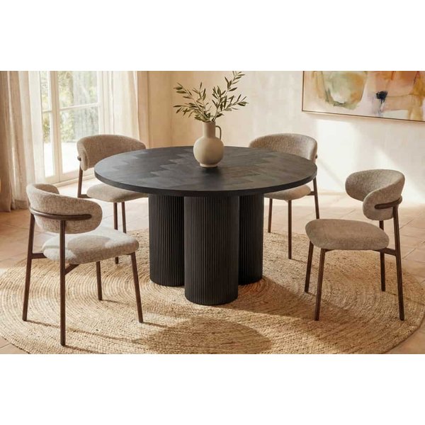 riess-ambiente Esstisch BABYLON 120cm schwarz - Eiche-Echtholzfurnier, MDF, Säulenfüße, rund (Einzelartikel, 1-St), Moderner Wohnzimmertisch mit dunklem Finish 