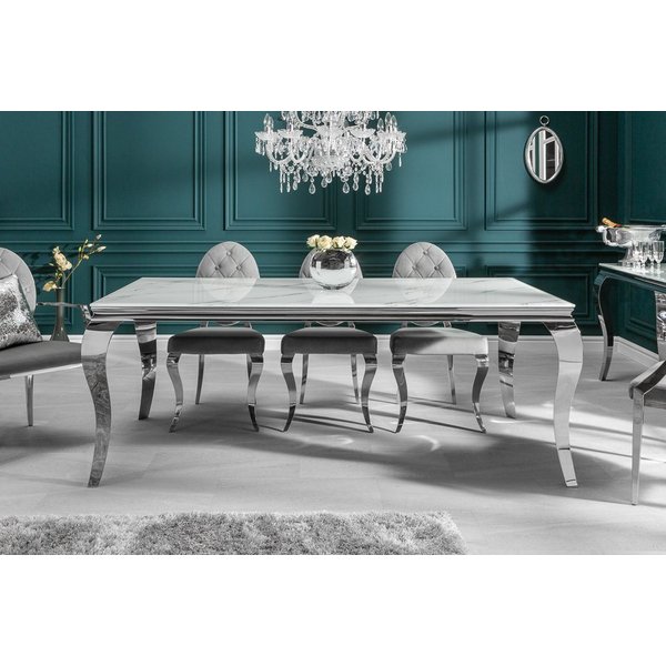riess-ambiente Esstisch MODERN BAROCK 180cm grau / weiß (Einzelartikel, 1-St), Marmor-Design · Glasplatte · Edelstahl-Beine · bis 8 Personen