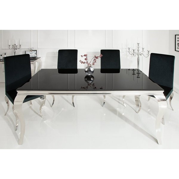 riess-ambiente Esstisch MODERN BAROCK 180cm schwarz/silber - Opalglas, Edelstahl, Platz für 8 Personen - ideal für extravagante Wohn- oder Esszimmer