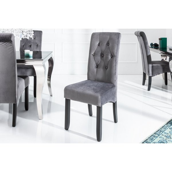 riess-ambiente Esszimmerstuhl CASA grau/schwarz - Samt-Bezug, Massivholz, Gummibaum, shabby chic, bequeme Polsterung & Knopfheftung - ideal für Deinen Chesterfi