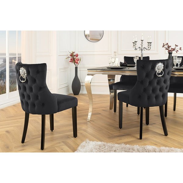 riess-ambiente Esszimmerstuhl CASTLE DELUXE schwarz - Samt, Holzbeine, Löwenkopf-Griff (Einzelartikel, 1 St), glamouröser Stuhl mit Nieten - ideal für Deinen Ba