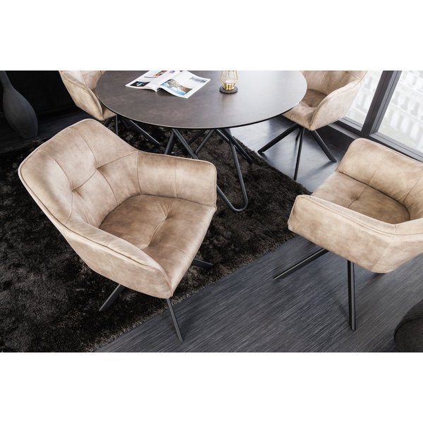 riess-ambiente Esszimmerstuhl LOFT champagner/schwarz – Samt, drehbar, Metall-Füße, mit Armlehne (Einzelartikel, 1 St), mit 180° Drehfunktion und Autoreturn – i