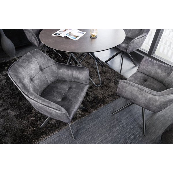 riess-ambiente Esszimmerstuhl LOFT dunkelgrau/schwarz – Samt, drehbar, Metall-Füße, mit Armlehne (Einzelartikel, 1 St), mit 180° Drehfunktion und Autoreturn – i
