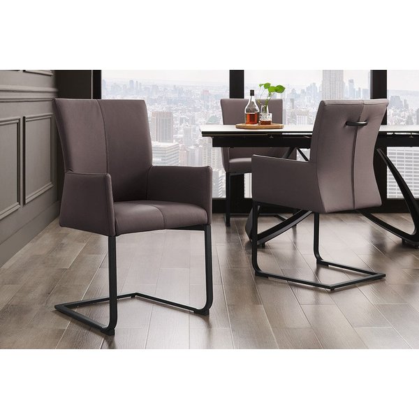 riess-ambiente Esszimmerstuhl SAMSON taupe grau / schwarz · Schwingstuhl mit Echtleder-Bezug (Einzelartikel, 1 St), Esszimmer · mit Armlehnen & Metallrahmen · b