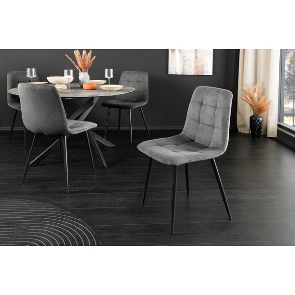 riess-ambiente Esszimmerstuhl TRES CHIC grau / schwarz - Cord, Metallbeine, Retro, gepolstert (Einzelartikel, 1 St), Stuhl mit Ziersteppung - ideal für Küche, E