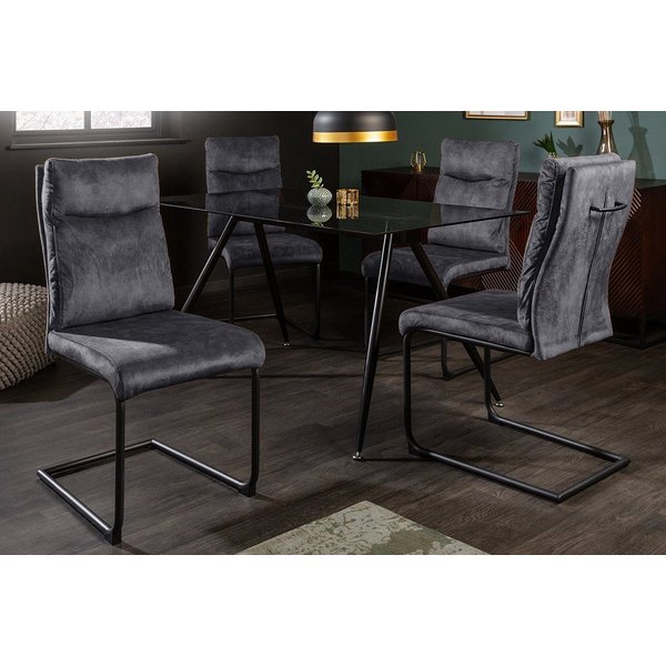 riess-ambiente Freischwinger COMFORT grau, Esszimmer · Samt · Metall · Modern Design