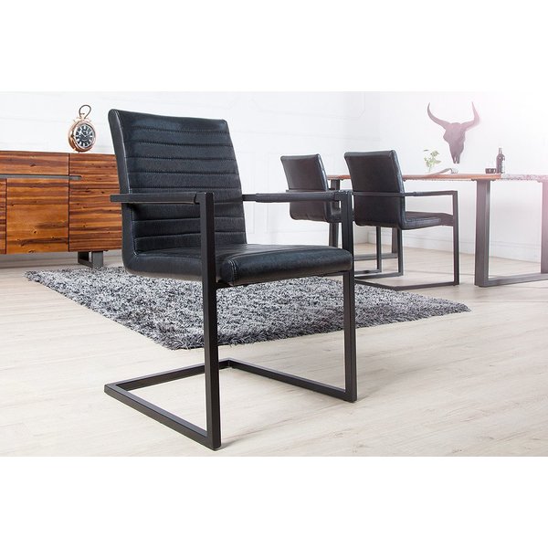 riess-ambiente Freischwinger LOFT antik schwarz / schwarz (Einzelartikel, 1 St), Esszimmer · Kunstleder · Metall · mit Armlehne · Industrial