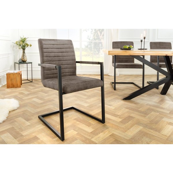 riess-ambiente Freischwinger LOFT taupe grau / anthrazit (Einzelartikel, 1 St), Esszimmer · Microfaser · Metall · mit Armlehne · Industrial