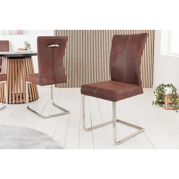 riess-ambiente Freischwinger SAMSON dark coffee / silber (Einzelartikel, 1 St), Esszimmer · Microfaser · Edelstahl · Industrial Design