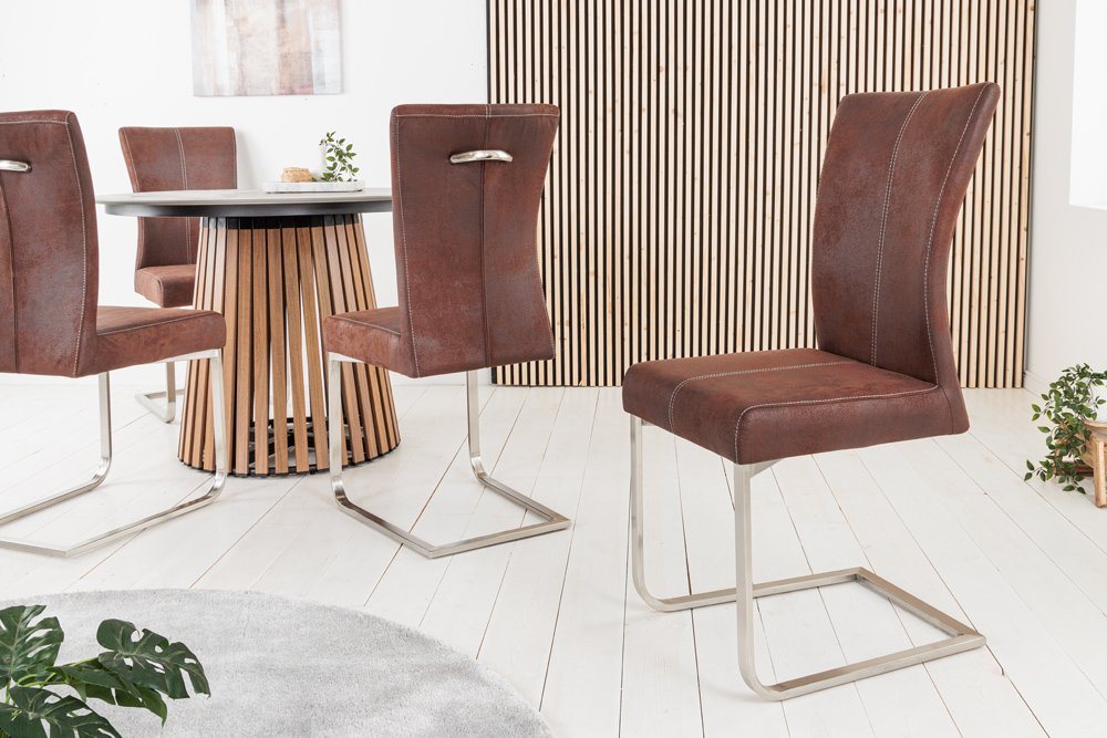 riess-ambiente Freischwinger SAMSON dark coffee / silber (Einzelartikel, 1 St), Esszimmer · Microfaser · Edelstahl · Industrial Design – Bild 2 von 5