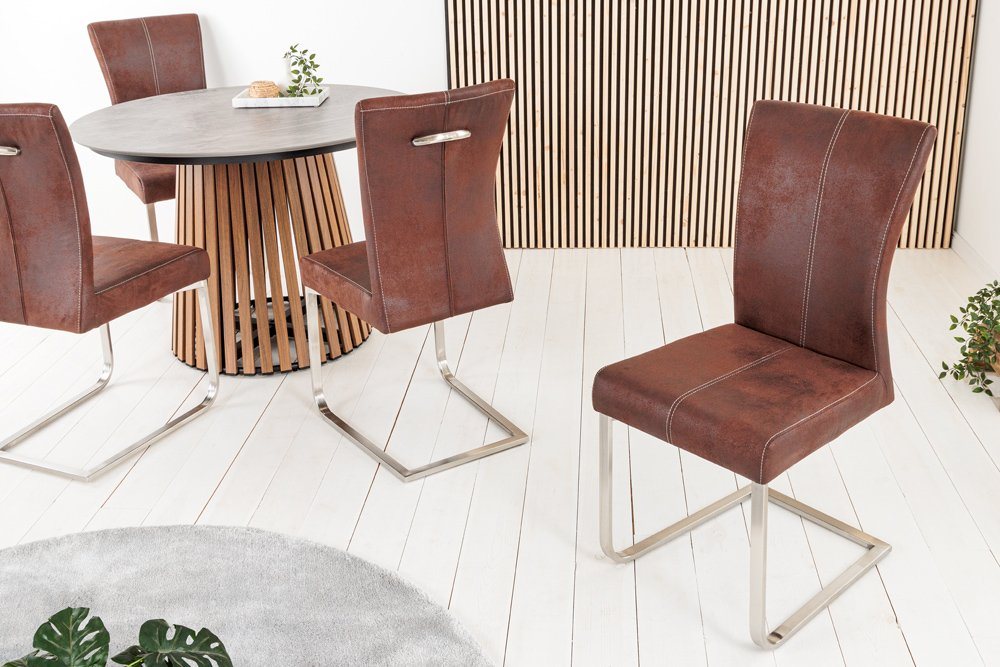 riess-ambiente Freischwinger SAMSON dark coffee / silber (Einzelartikel, 1 St), Esszimmer · Microfaser · Edelstahl · Industrial Design – Bild 4 von 5