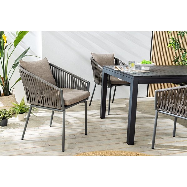 riess-ambiente Gartensessel ROPE hell anthrazit - Stoff, Aluminium, In- und Outdoor, inkl. Kissen (Einzelartikel, 1-St), Moderner Gartenstuhl mit Armlehnen - id