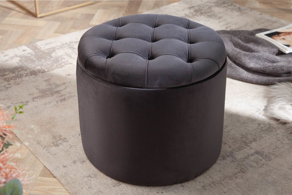 riess-ambiente Hocker MODERN BAROCK 50cm schwarz, Wohnzimmer · Samt · mit Stauraum · Aufbewahrungkorb – Bild 3 von 5