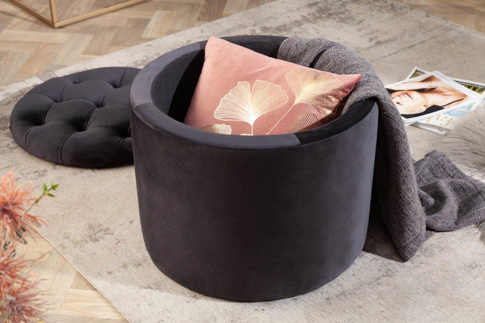 riess-ambiente Hocker MODERN BAROCK 50cm schwarz, Wohnzimmer · Samt · mit Stauraum · Aufbewahrungkorb – Bild 4 von 5