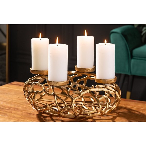 riess-ambiente Kerzenhalter ABSTRACT 38cm gold, Metall · Deko · Kranz aus Ästen · für 4 Kerzen · Wohnzimmer