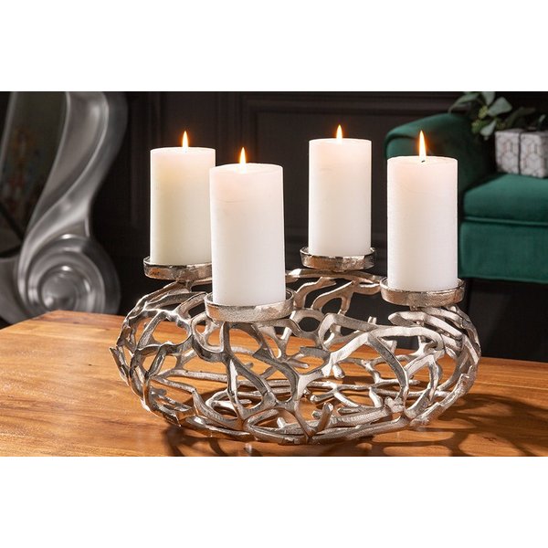 riess-ambiente Kerzenhalter ABSTRACT 38cm silber, Metall · Deko · Kranz aus Ästen · für 4 Kerzen · Wohnzimmer