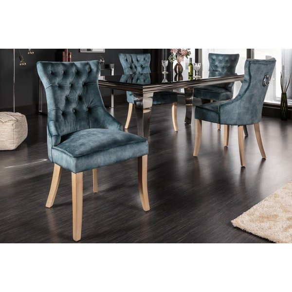 riess-ambiente Polsterstuhl CASTLE petrol, Esszimmer · Samt · Holz · Chesterfield · Landhaus