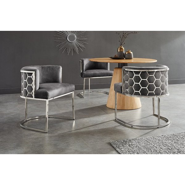 riess-ambiente Polsterstuhl ELEGANCE grau / silber - Samt, Edelstahl, Wabenmuster, Polsterung (Einzelartikel, 1 St), Esszimmerstuhl - ideal für glamouröse Küche
