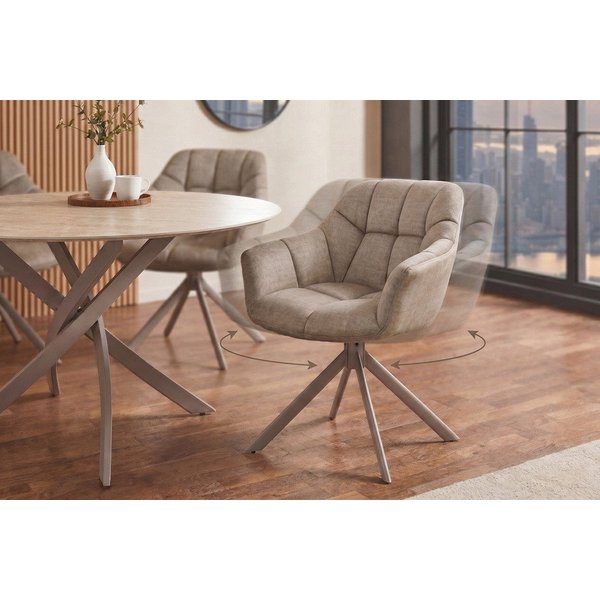 riess-ambiente Polsterstuhl PAPILLON beige/greige - Samt, Metall, mit Armlehne, drehbar, modern (Einzelartikel, 1 St), mit 180° Drehfunktion und Autoreturn – id