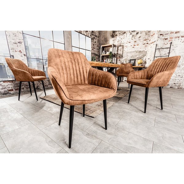 riess-ambiente Polsterstuhl TURIN hellbraun/schwarz - Samt, Metall, Ziersteppung, Armlehne (Einzelartikel, 1 St), gepolstert & im retro Design - ideal für Wohn-