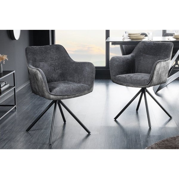riess-ambiente Polsterstuhl VERONA dunkelgrau – Samt & Strukturstoff, mit Armlehne, Metall (Einzelartikel, 1 St), 180° drehbar mit Auto-Return-Funktion – ideal 