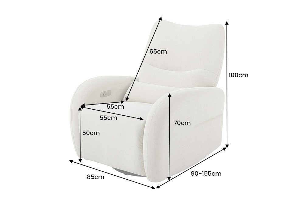 riess-ambiente Relaxsessel PRIORITY beige/schwarz - Strukturstoff, Metall, Relaxfunktion, Kissen (Einzelartikel, 1-St), Kinosessel 360° drehbar & USB-Anschluss  – Bild 3 von 5