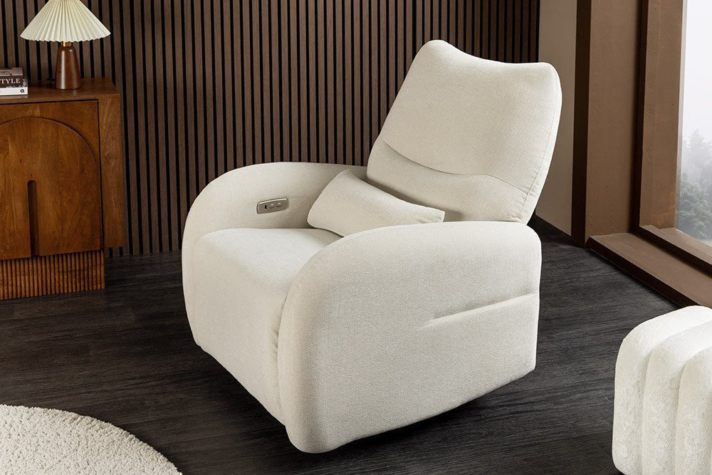 riess-ambiente Relaxsessel PRIORITY beige/schwarz - Strukturstoff, Metall, Relaxfunktion, Kissen (Einzelartikel, 1-St), Kinosessel 360° drehbar & USB-Anschluss  – Bild 4 von 5