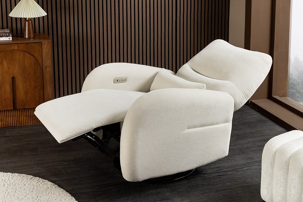 riess-ambiente Relaxsessel PRIORITY beige/schwarz - Strukturstoff, Metall, Relaxfunktion, Kissen (Einzelartikel, 1-St), Kinosessel 360° drehbar & USB-Anschluss  – Bild 5 von 5