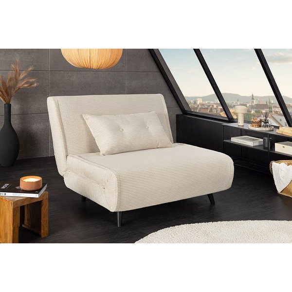 riess-ambiente Relaxsessel SMART MULTIFUNCTION 100cm beige - Cord, Bettfunktion, mit Kissen (Einzelartikel, 1-St), ausziehbare Schlafgelegenheit - ideal für Woh