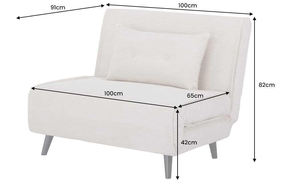 riess-ambiente Relaxsessel SMART MULTIFUNCTION 100cm beige - Cord, Bettfunktion, mit Kissen (Einzelartikel, 1-St), ausziehbare Schlafgelegenheit - ideal für Woh – Bild 4 von 5