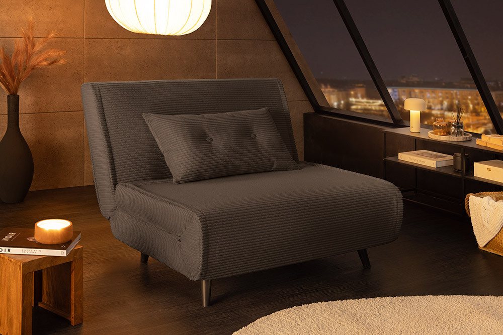 riess-ambiente Relaxsessel SMART MULTIFUNCTION 100cm grau - Cord Stoff, Bettfunktion, mit Kissen (Einzelartikel, 1-St), ausziehbare Schlafgelegenheit - ideal fü – Bild 2 von 5