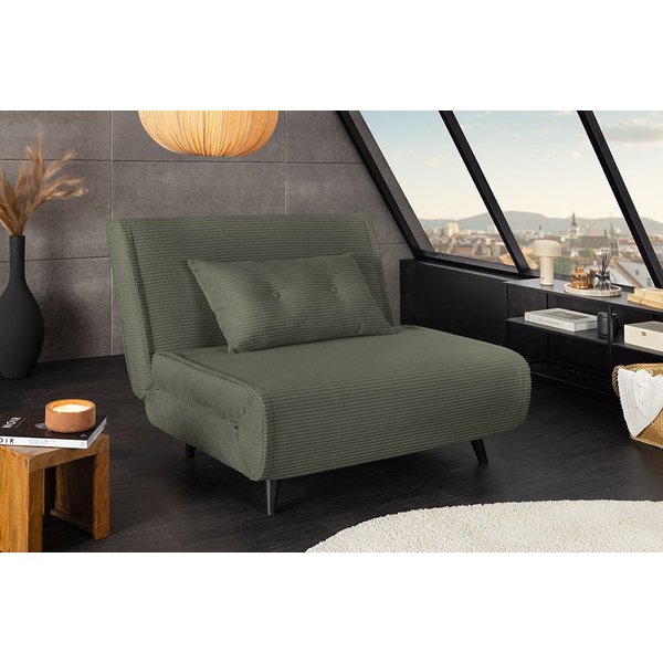riess-ambiente Relaxsessel SMART MULTIFUNCTION 100cm grün - Cord Stoff, Bettfunktion, mit Kissen (Einzelartikel, 1-St), ausziehbare Schlafgelegenheit - ideal fü