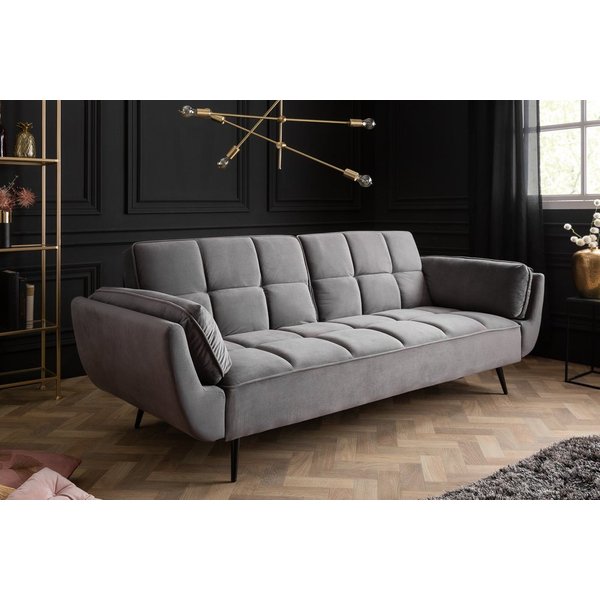 riess-ambiente Schlafsofa BOUTIQUE 213cm grau - Samt, schwarze Füße, Rundumbezug, retro, 3-Sitzer mit Schlaffunktion - ideal für Wohn- & Schlafzimmer oder Loft