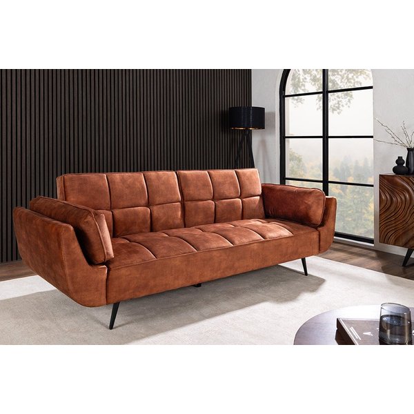 riess-ambiente Schlafsofa BOUTIQUE 215cm rostbraun/schwarz - Samt, Bettfunktion, Nosagefederung, Einzelartikel 1 Teile, Retro Couch inkl. Kissen - ideal für Woh