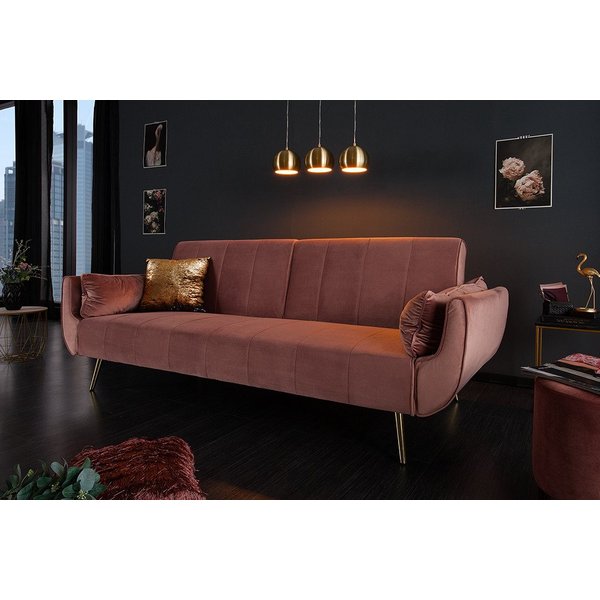 riess-ambiente Schlafsofa DIVANI 220cm altrosa/gold - Samt, Pappelholz, inkl. Kissen, Retro, Einzelartikel 1 Teile, 3-Sitzer mit Bettfunktion - ideal für Wohn- 