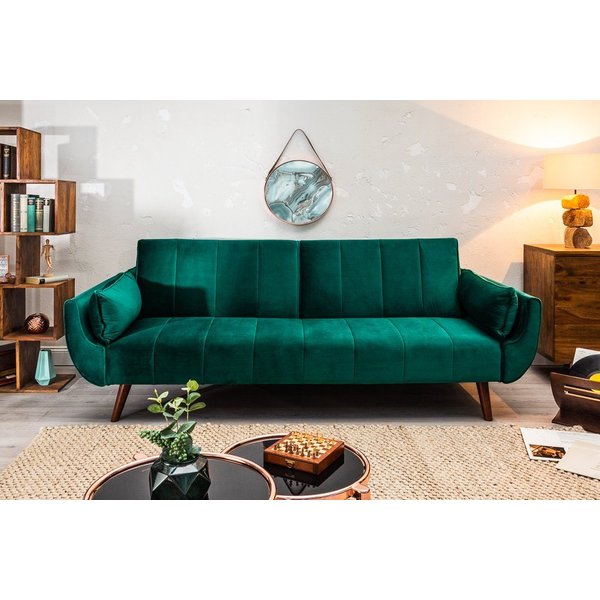 riess-ambiente Schlafsofa DIVANI 220cm smaragdgrün/braun - Samt, Gummibaum, inkl. Kissen, Retro, Einzelartikel 1 Teile, 3-Sitzer mit Bettfunktion - ideal für Wo