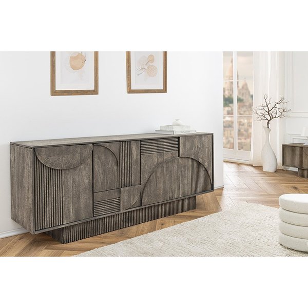 riess-ambiente Sideboard ART DECO 170cm grau smoked (Einzelartikel, 1 St), Massivholz · Kommode · 6 Fächer · 3D-Front · Wohnzimmer · Design