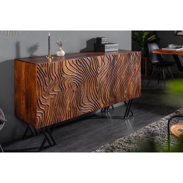 riess-ambiente Sideboard FLUID 160cm braun, Massivholz · Metall · Kommode · aufwändige Front · Wohnzimmer
