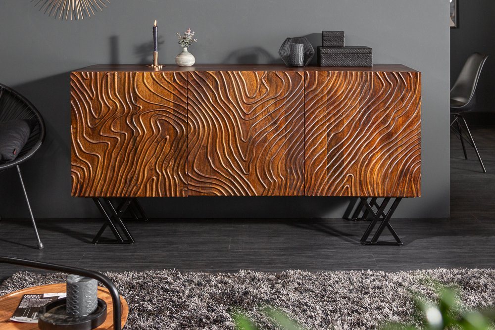 riess-ambiente Sideboard FLUID 160cm braun, Massivholz · Metall · Kommode · aufwändige Front · Wohnzimmer – Bild 2 von 5