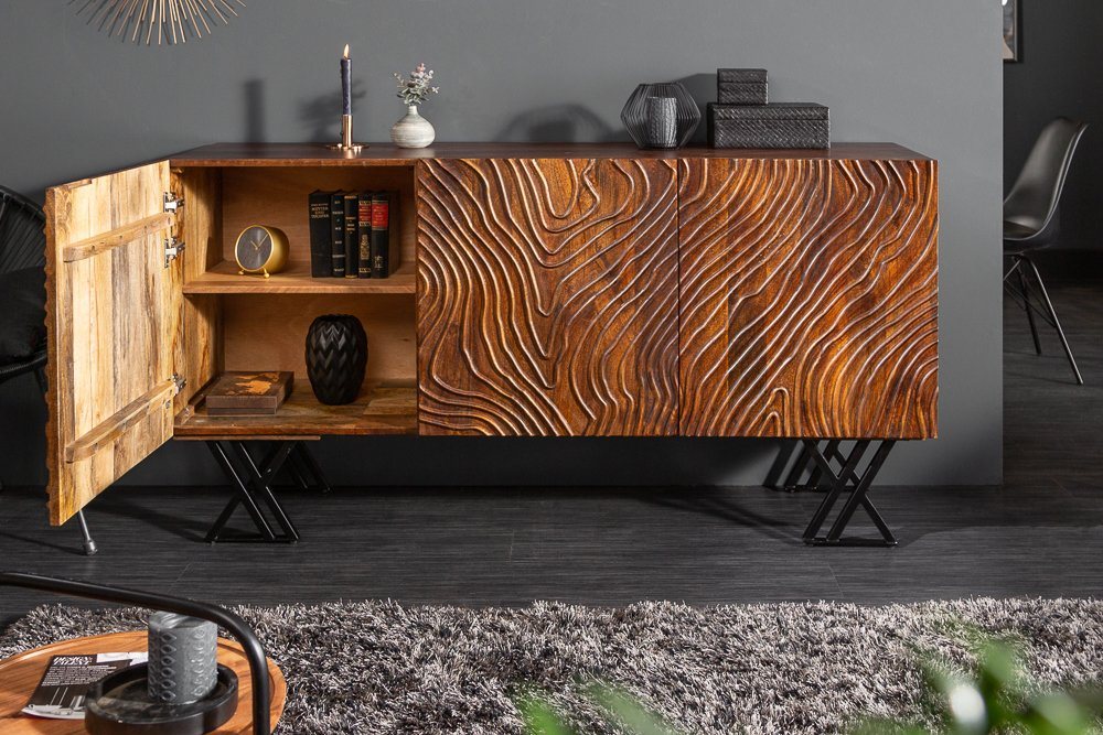 riess-ambiente Sideboard FLUID 160cm braun, Massivholz · Metall · Kommode · aufwändige Front · Wohnzimmer – Bild 3 von 5