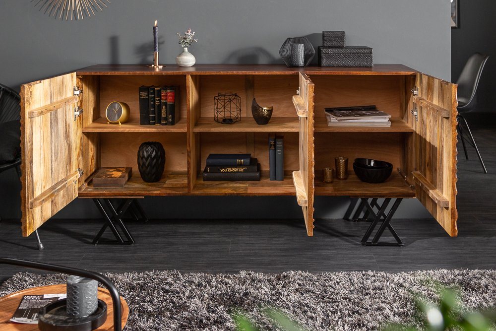 riess-ambiente Sideboard FLUID 160cm braun, Massivholz · Metall · Kommode · aufwändige Front · Wohnzimmer – Bild 4 von 5