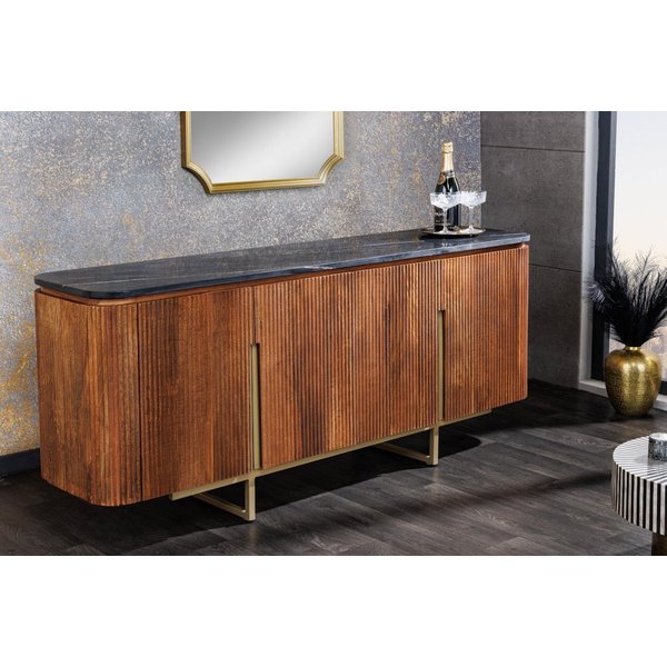 riess-ambiente Sideboard GATSBY 160cm braun / grau / gold (Einzelartikel, 1 St), Wohnzimmer · Massivholz · Metall · Marmor · Kommode · Retro Design
