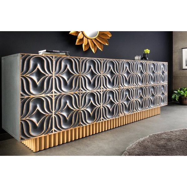 riess-ambiente Sideboard PIAZZA SAN MARCO 180cm grau / gold (Einzelartikel, 1 St), Mango-Massivholz · mit Stauraum · 3D Design · handmade · Wohnzimmer