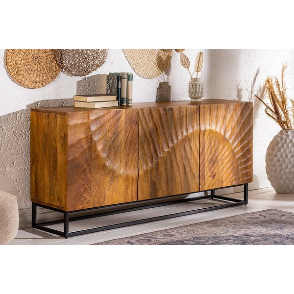 riess-ambiente Sideboard SCORPION 140cm braun, Massivholz · Metall · Kommode · 3D Schnitzereien · Wohnzimmer