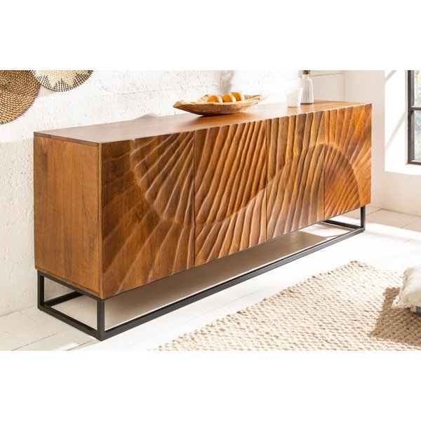 riess-ambiente Sideboard SCORPION 180cm braun / schwarz · Anrichte aus Mango-Massivholz (Einzelartikel, 1 St), Kommode mit 3D Schnitzereien · Metall · 4 Türen &