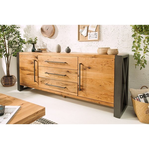 riess-ambiente Sideboard THOR 200cm natur, Massivholz · Anrichte · Wildeiche · Kommode · Industrial · Wohnzimmer