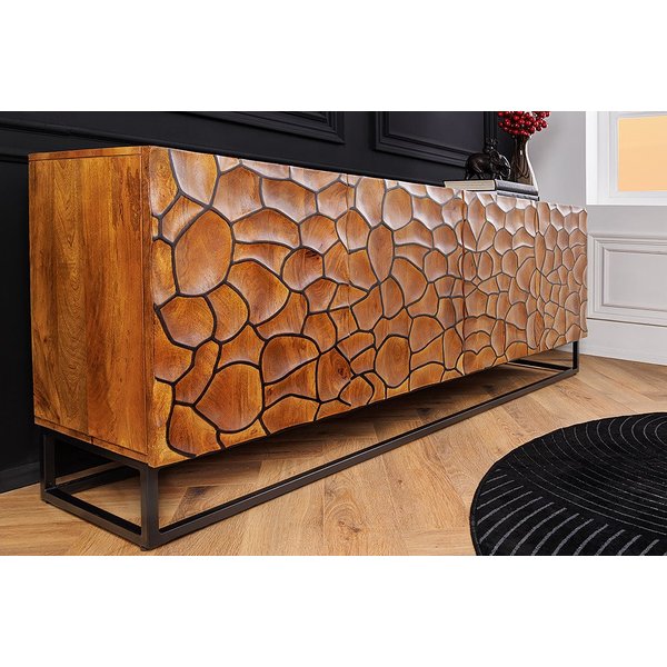riess-ambiente Sideboard VULCANO 180cm braun / schwarz (Einzelartikel, 1 St), Wohnzimmer · Massivholz · Metall · Anrichte · 3D-Front · Modern Design