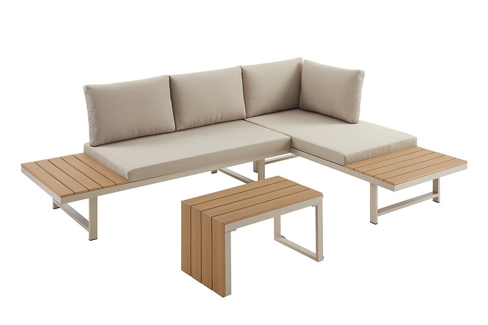 riess-ambiente Sitzgruppe IBIZA MODULAR LOUNGE 250cm champagner greige/natur - WPC, wetterfest, (Set, 3-tlg., 2x Sitzelement, Tisch, 2x Sitzkissen, 4x Rückenkis – Bild 2 von 5